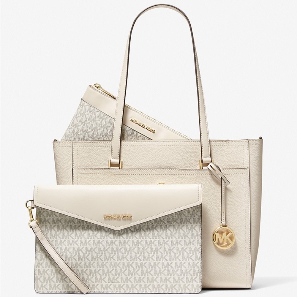 MICHAEL KORS Maisie Large Pebbled Leather 3-in-1 Tote Bag in White/Cream